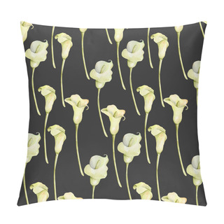 Personality  Watercolor White Callas Flowers Seamless Pattern, Hand Painted On A Dark Background Pillow Covers