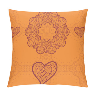 Personality  Valentine Card Design. Ornamental Orange Vector Flyer. Love Card. Heart Shaped Vintage Decorative Elements. Hand Drawn Outline Mandala. Islamic, Arabic, Indian, Ottoman, Asian Motifs. Flayer Template Pillow Covers