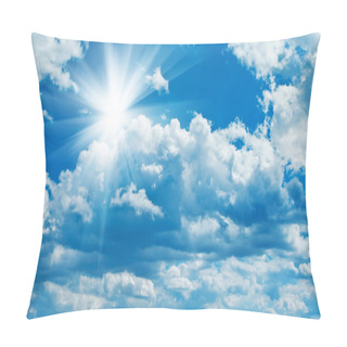 Personality  Blue Cloudy Sky With Sun Pillow Covers