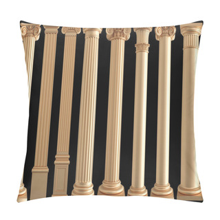 Personality  Golden Columns On A Black Background. Isolated. 3D Illustration Pillow Covers