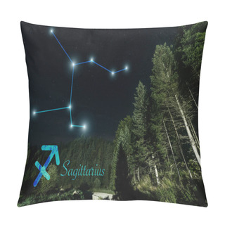 Personality  Dark Landscape With Trees, Night Starry Sky And Sagittarius Constellation Pillow Covers