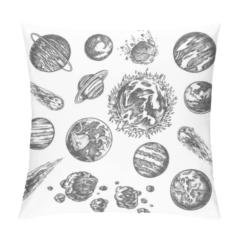 Personality  Solar system planets ans asteroids, pencil sketch pillow covers