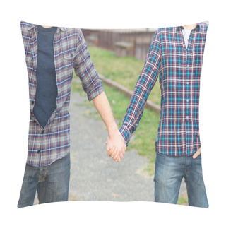 Personality  Gay Couple Outdise Holding Hands Pillow Covers