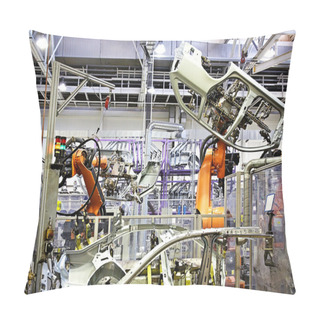 Personality  Robotic Arms In A Car Factory Pillow Covers