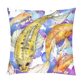 Personality  Watercolor Aquatic Underwater Colorful Tropical Fish Set. Red Sea And Exotic Fishes Inside: Golden Fish. Pillow Covers