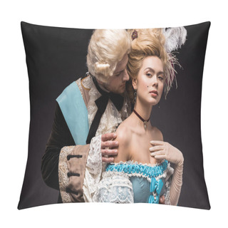 Personality  Handsome Victorian Man Looking At Young Woman In Wig On Black  Pillow Covers