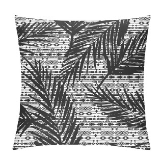 Personality  Tribal Ethnic Seamless Pattern With Geometric Elements And Palm Leaves. Pillow Covers