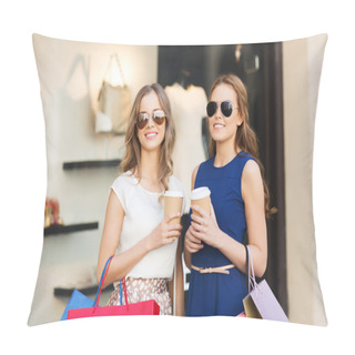 Personality  Young Women With Shopping Bags And Coffee Pillow Covers