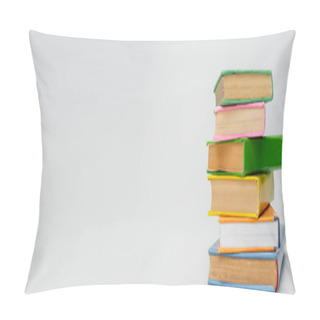 Personality  Stack Of Books With Colorful Covers On Light Grey Background With Copy Space, Banner Pillow Covers