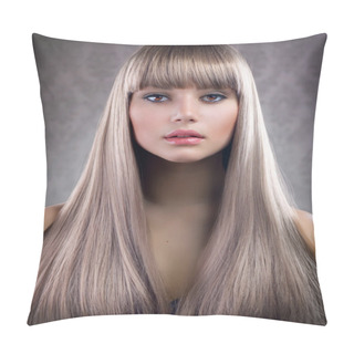 Personality  Fashion Blond Girl. Beautiful Makeup And Healthy Hair Pillow Covers