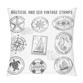 Personality  Vector Sea Journey Vintage Stamps 2 Pillow Covers