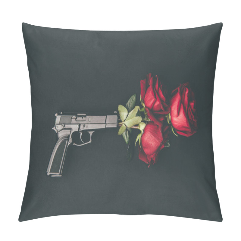 Personality  Red Roses In Gun Barrel Isolated On Black Pillow Covers