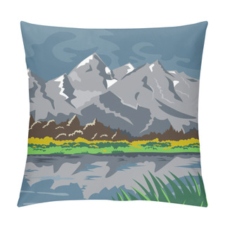 Personality  WPA Poster Art Of Grand Teton National Park Located South Of Yellowstone National Park And North Of Jackson Wyoming United States Done In Works Project Administration Or Federal Art Project Style. Pillow Covers