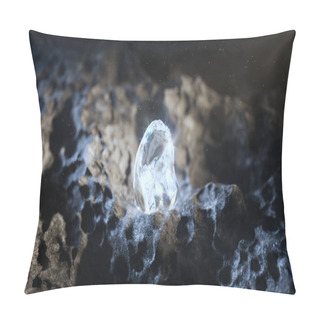 Personality  Discovery Of A Raw, Uncut Gem Inside A Dark Cave Or Mine. Single Big Sparkling Crystal Clear Gemstone. Rough Crystal In The Spotlight Shines On The Surrounding Rocks. Wealth, Precious Gem. Pillow Covers