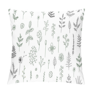 Personality  Vector Seamless Pattern Of Black And White Flowers, Herbs, Plant Pillow Covers