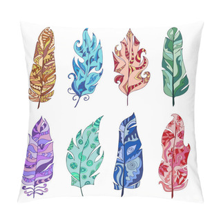 Personality  Set Of Colorful Ethnic Feathers Pillow Covers