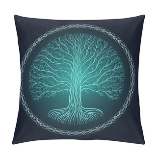 Personality  Druidic Yggdrasil Tree, Round Dark Gothic Logo. Ancient Book Style Pillow Covers