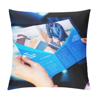 Personality  Hands Holding A Business Brochure, Close Up Pillow Covers
