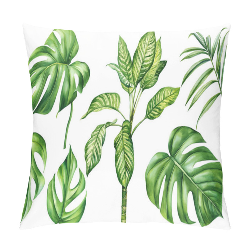 Personality  Tropical Watercolor Palm Leaves. Set With Exotic Plants Isolated On White Background. High Quality Illustration Pillow Covers