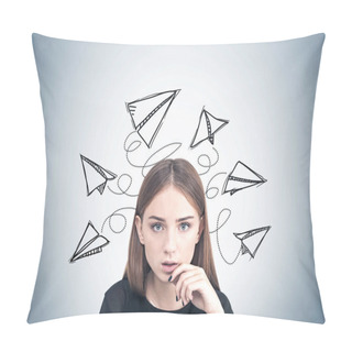 Personality Close Up Of A Pensive Teen Girl, Paper Planes Pillow Covers