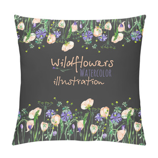 Personality  Frame Border With Wildflowers, Eustoma And Cornflowers Pillow Covers