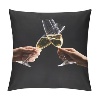Personality  Cropped View Of Man And Woman Clinking With Champagne Glasses And Celebrating Christmas, Isolated On Black Pillow Covers