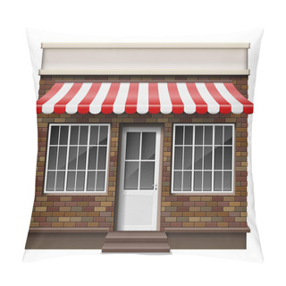 Personality  Brick Small 3d Store Or Boutique Front Facade. Exterior Boutique Shop With Window. Mockup Of Realistic Street Shop Isolated. Vector Illustration Pillow Covers