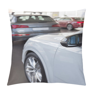 Personality  Car Auto Dealership. Themed Blur Background With Bokeh Effect. New Modern Cars At Dealer Showroom. Pillow Covers