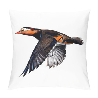 Personality  Mandarin Duck From A Splash Of Watercolor, Colored Drawing, Realistic Pillow Covers