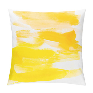 Personality  Top View Of Yellow Watercolor Brushstrokes On White Background Pillow Covers