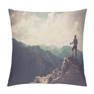 Personality  Woman Hiker On A Top Of A Mountain  Pillow Covers