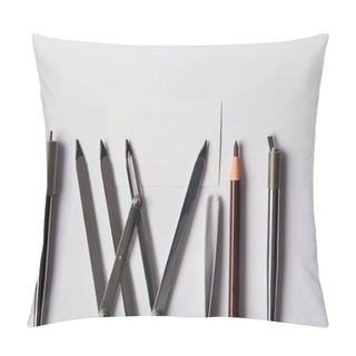 Personality  Top View Of Various Tools For Permanent Makeup And Blank Card On White  Pillow Covers