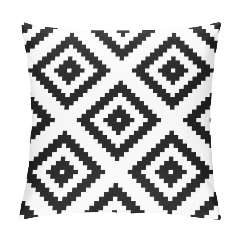 Personality  Ethnic tribal zig zag and rhombus seamless pattern. Vector illustration for beauty fashion design. Black white colors. Vintage stripe style. pillow covers