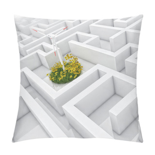 Personality  White Labyrinth, Problem Solved, Wind Turbine With Grass And Flowers In Abstract Maze Pillow Covers