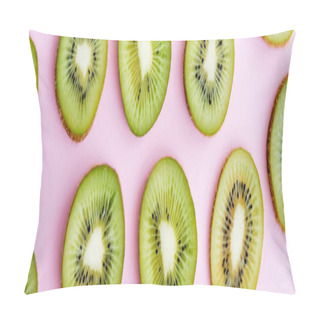Personality  Top View Of Sliced Fresh Kiwi On Pink, Banner Pillow Covers