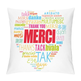 Personality  Merci (Thank You In French) Love Heart Word Cloud In Different Languages Pillow Covers