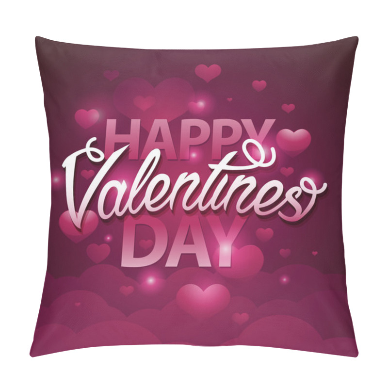 Personality  Happy valentines day script text on pink background with hearts. Vector illustration EPS10 pillow covers