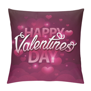 Personality  Happy Valentines Day Script Text On Pink Background With Hearts. Vector Illustration EPS10 Pillow Covers