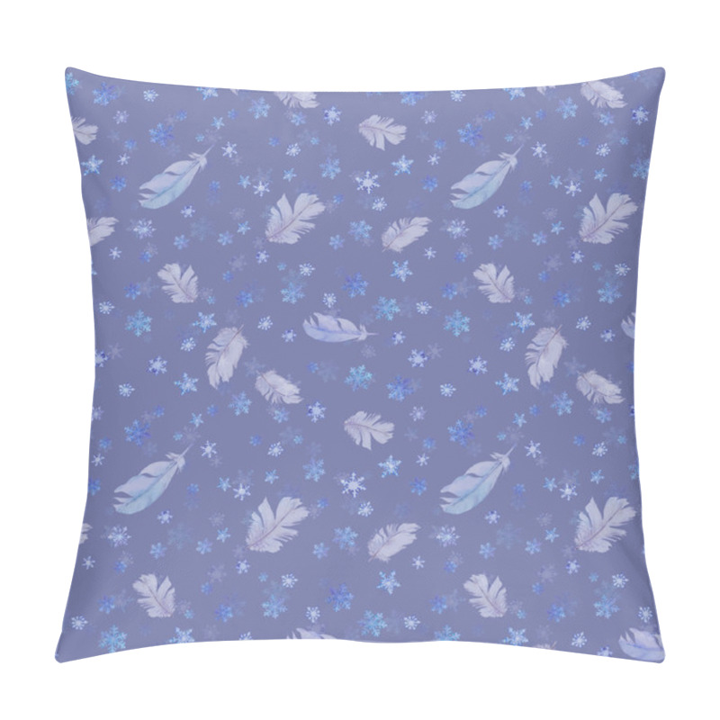 Personality  Winter repeated pattern with snow and feathers, watercolor pillow covers