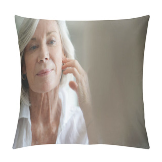Personality  Attractive Senior Woman Looking At Herself In Mirror                              Pillow Covers