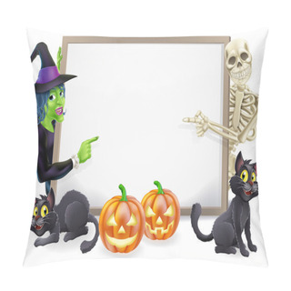 Personality  Halloween Sign With Skeleton And Witch Pillow Covers