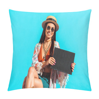 Personality  Hippie Tourist Holding Black Board Pillow Covers