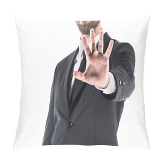 Personality  Businessman Showing Stop Symbol Pillow Covers