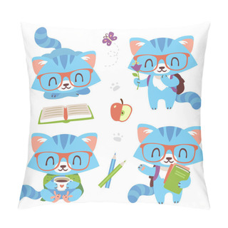 Personality  Vector Cartoon Style Kawaii Nerd Cat Set Pillow Covers