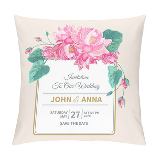 Personality  Wedding Invitation With Pink Lotus Flowers And Frame Pillow Covers