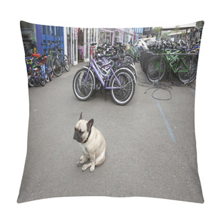 Personality  Bulldog In Area Called The Wharf Full Of Small Shops And Cafe's  Pillow Covers
