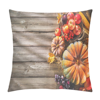 Personality  Thanksgiving Background With Pumpkins And Falling Leaves On Rust Pillow Covers