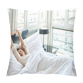 Personality  Woman Stretching In Bed Pillow Covers