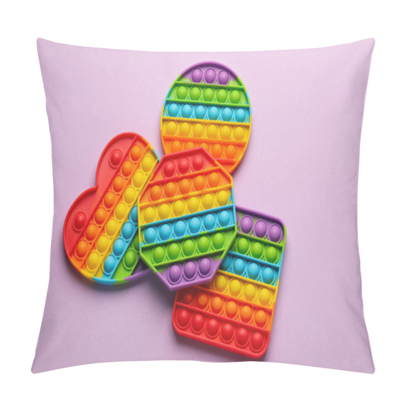 Personality  Rainbow Pop It Fidget Toys On Lilac Background, Flat Lay Pillow Covers