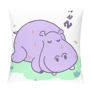 Personality  A Sweaty Hippo Sleeps Lazy Day In The Sun Vector.This Illustration Is Perfect For Children's Books, Educational Materials, Or Any Project Aiming To Add A Touch Of Humor And Whimsy. Pillow Covers
